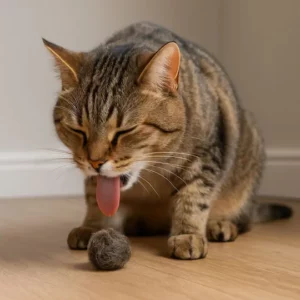 Gatto che vomita una palla di pelo